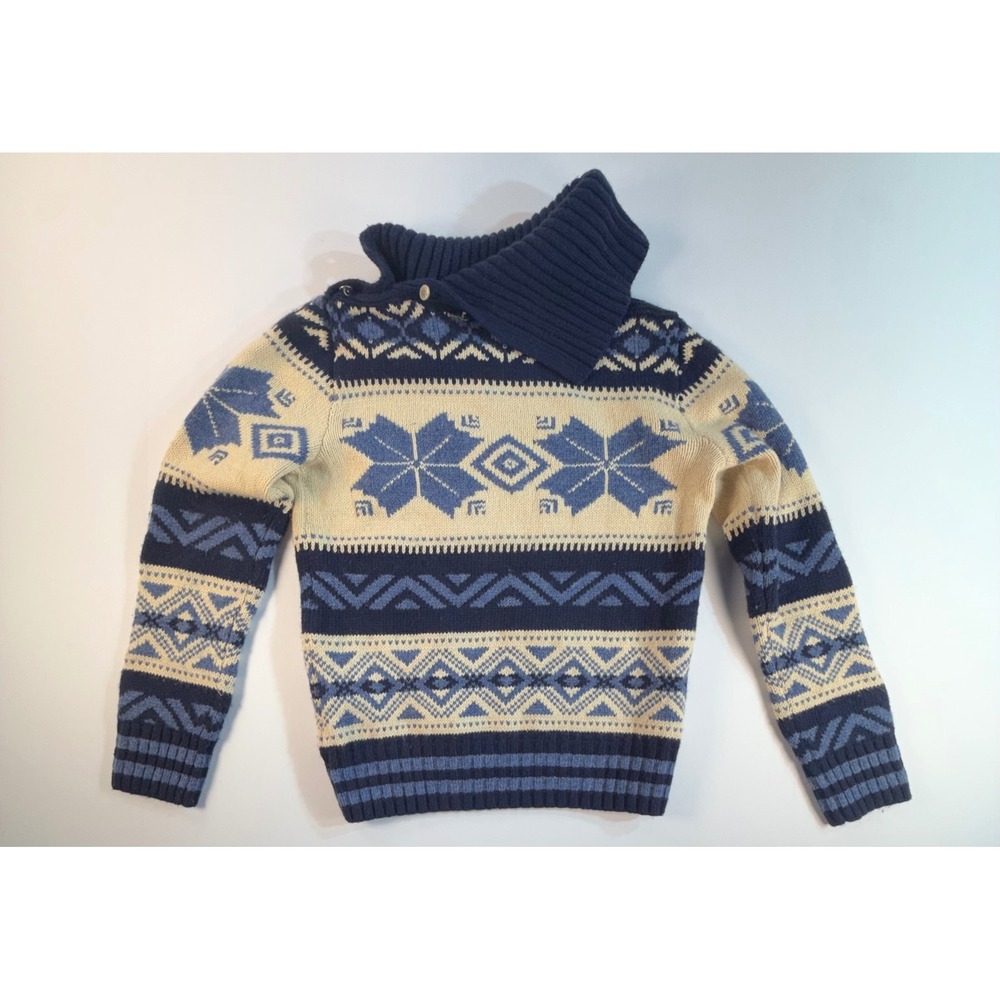 Polo Ralph Lauren Boys Fair Isle Snowflake Turtleneck Sweater Navy Blue M 8-10